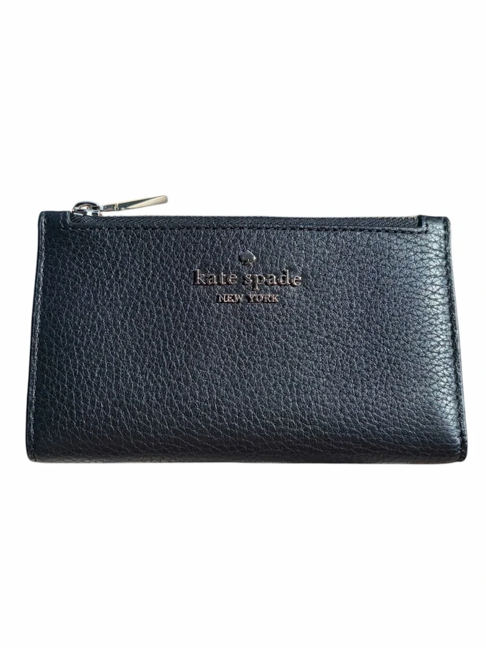 Kate Spade New York Slim Bifold Wallet Pebbled Black Leather Card Holder